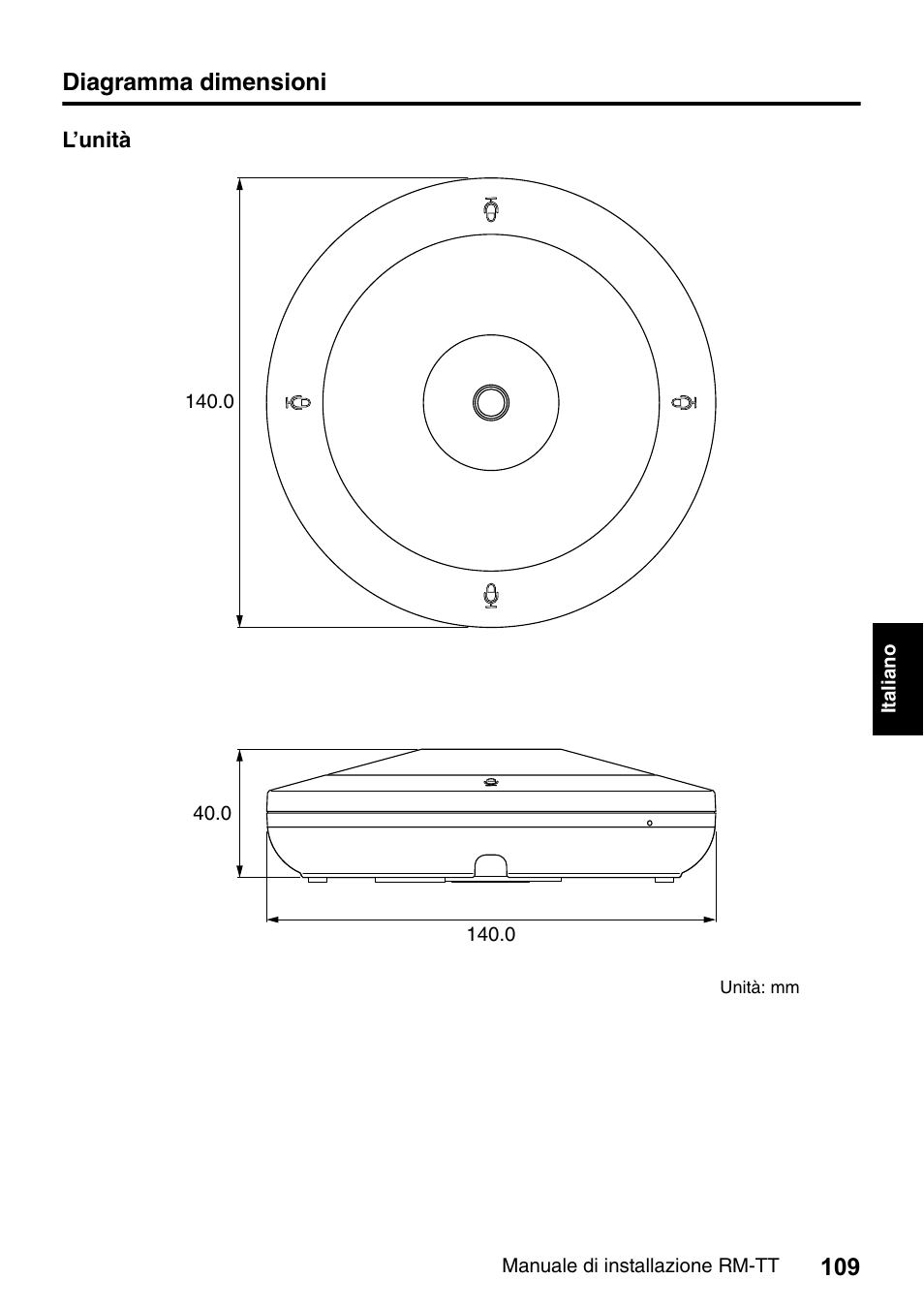 Diagramma dimensioni | Yamaha ADECIA RM-TT Wired Tabletop Array Microphone (Black) User Manual | Page 109 / 184