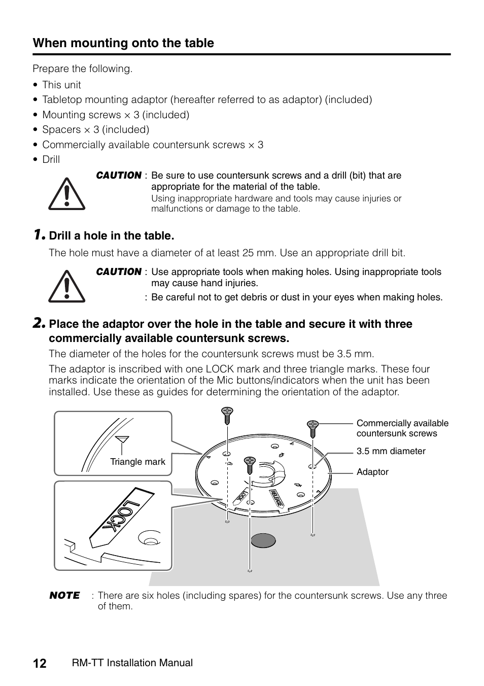 When mounting onto the table | Yamaha ADECIA RM-TT Wired Tabletop Array Microphone (Black) User Manual | Page 12 / 184