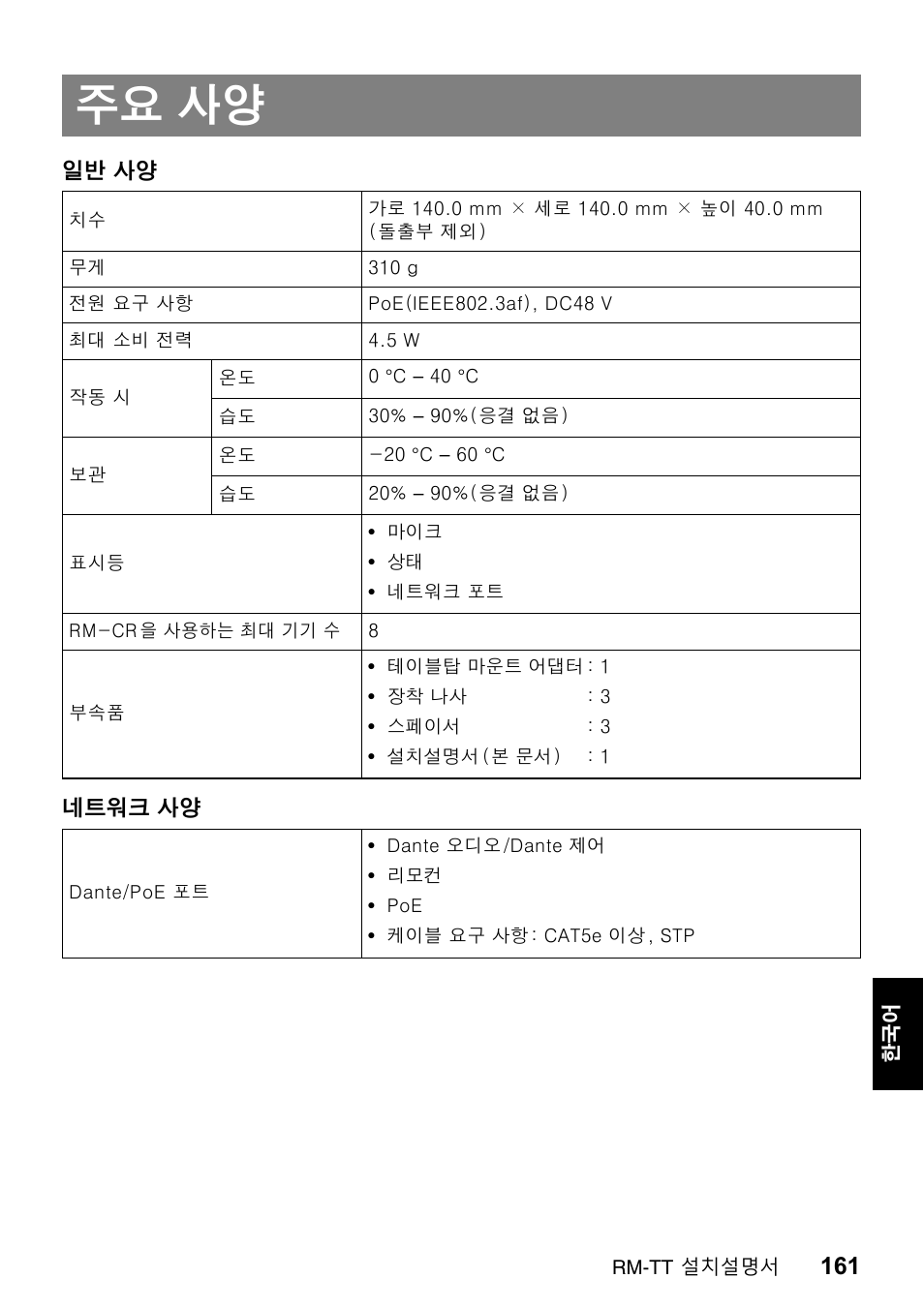 주요 사양 | Yamaha ADECIA RM-TT Wired Tabletop Array Microphone (Black) User Manual | Page 161 / 184