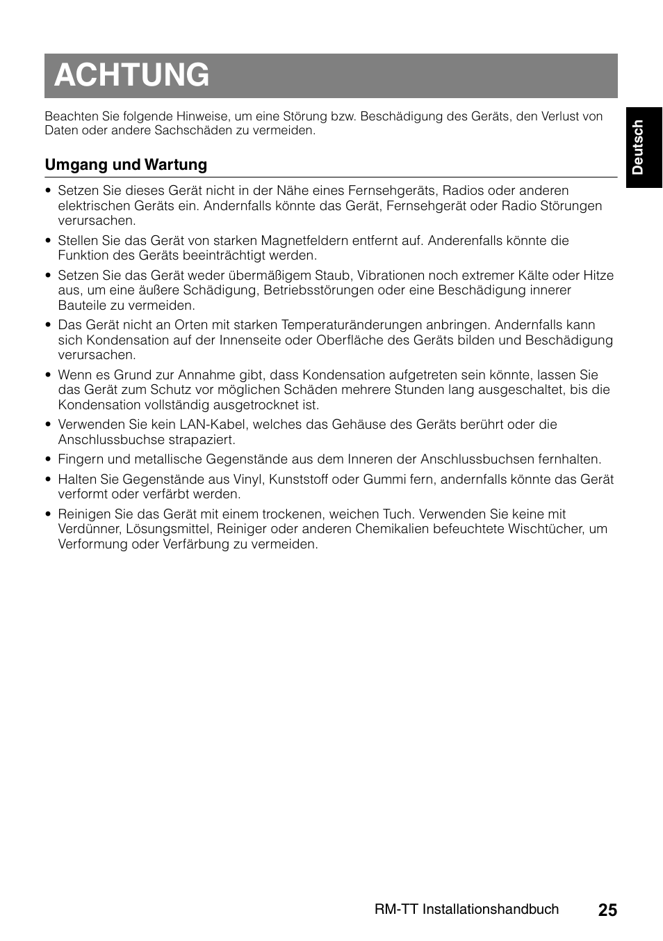 Achtung | Yamaha ADECIA RM-TT Wired Tabletop Array Microphone (Black) User Manual | Page 25 / 184
