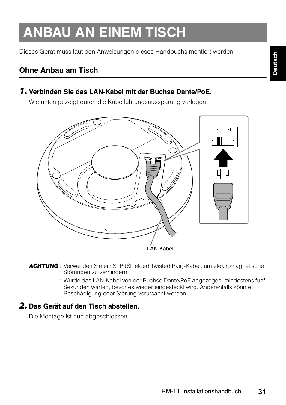 Anbau an einem tisch, Ohne anbau am tisch | Yamaha ADECIA RM-TT Wired Tabletop Array Microphone (Black) User Manual | Page 31 / 184