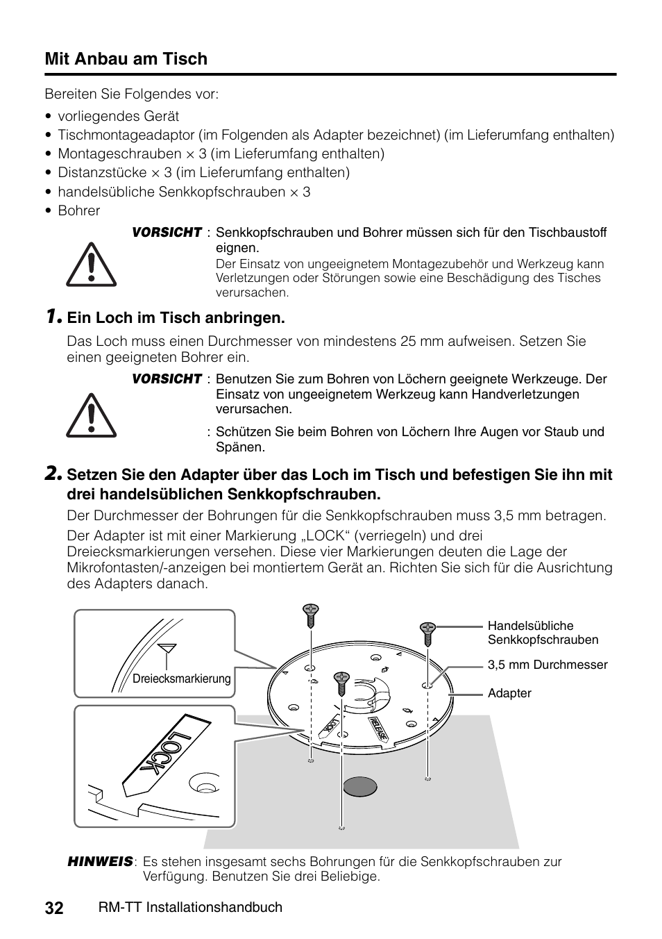 Mit anbau am tisch | Yamaha ADECIA RM-TT Wired Tabletop Array Microphone (Black) User Manual | Page 32 / 184