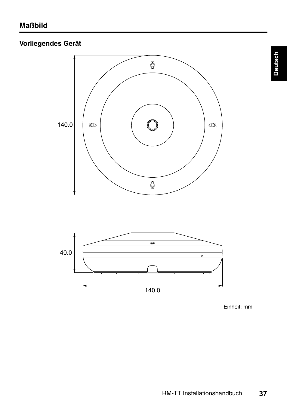 Maßbild | Yamaha ADECIA RM-TT Wired Tabletop Array Microphone (Black) User Manual | Page 37 / 184