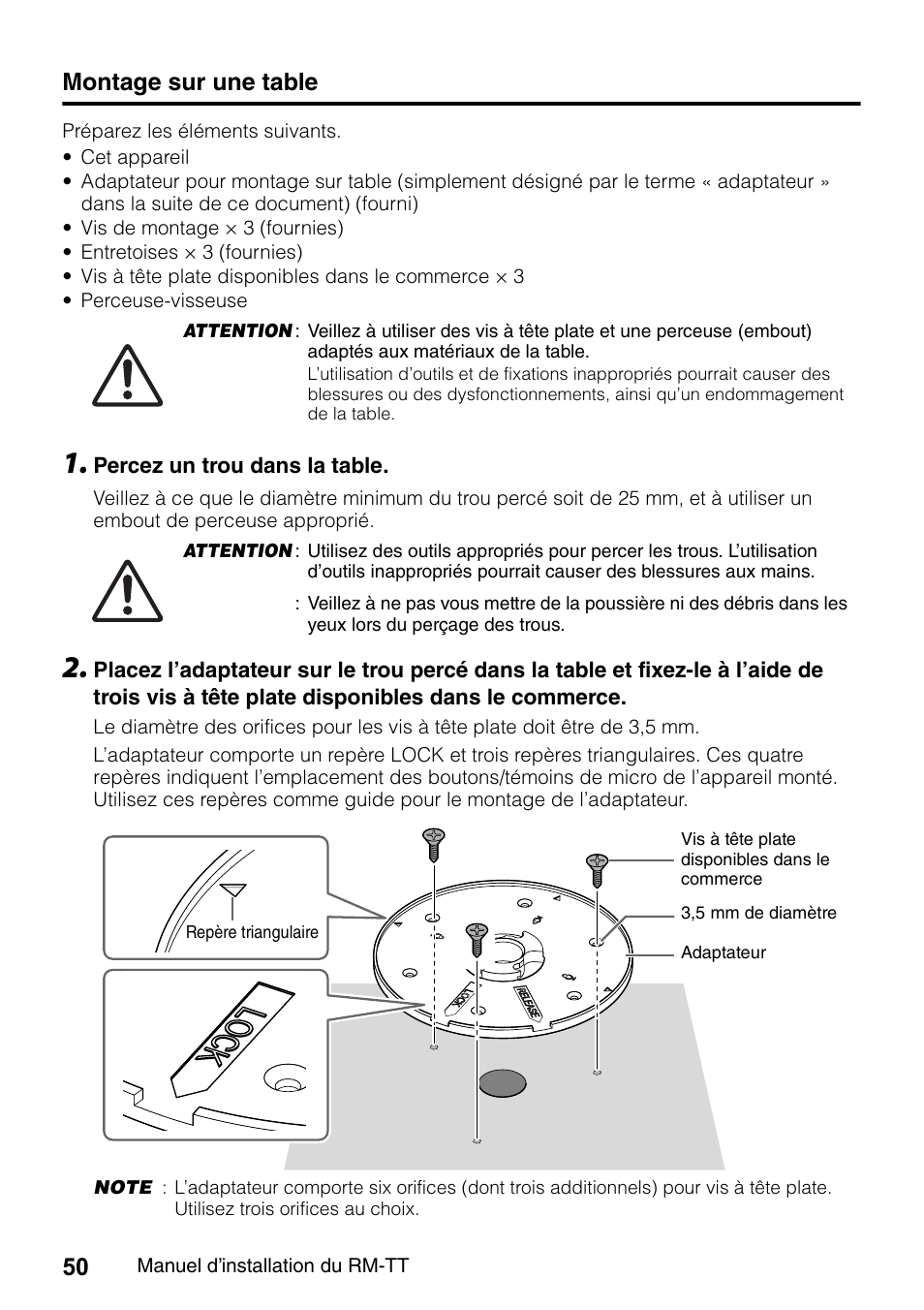 Montage sur une table | Yamaha ADECIA RM-TT Wired Tabletop Array Microphone (Black) User Manual | Page 50 / 184