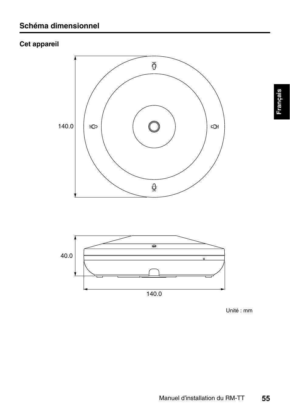 Schéma dimensionnel | Yamaha ADECIA RM-TT Wired Tabletop Array Microphone (Black) User Manual | Page 55 / 184