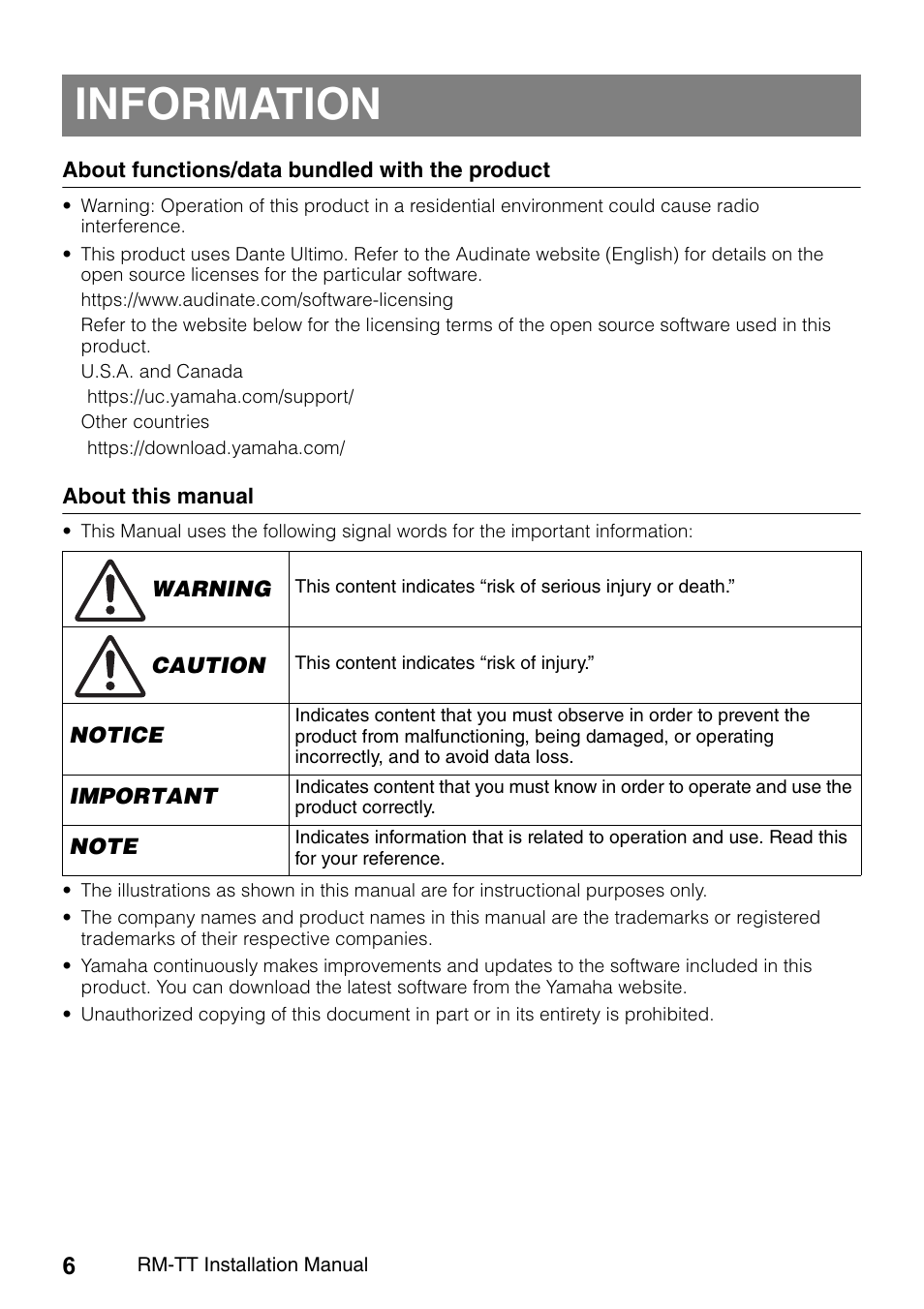 Information | Yamaha ADECIA RM-TT Wired Tabletop Array Microphone (Black) User Manual | Page 6 / 184