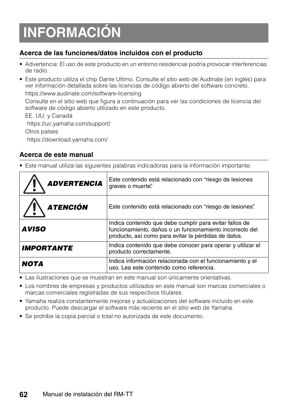 Información | Yamaha ADECIA RM-TT Wired Tabletop Array Microphone (Black) User Manual | Page 62 / 184