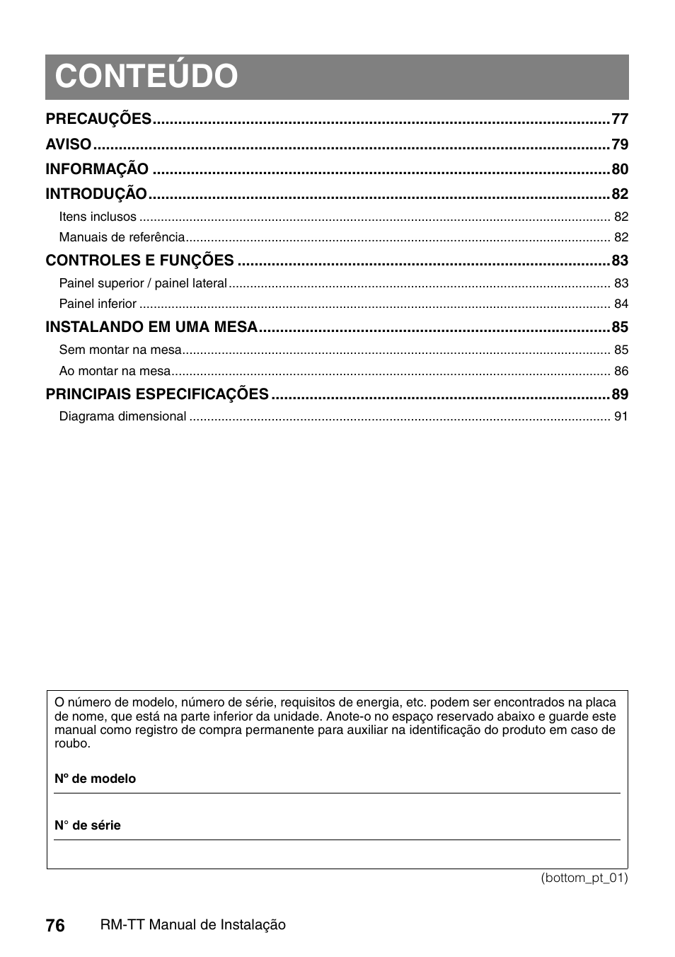 Português, Conteúdo | Yamaha ADECIA RM-TT Wired Tabletop Array Microphone (Black) User Manual | Page 76 / 184