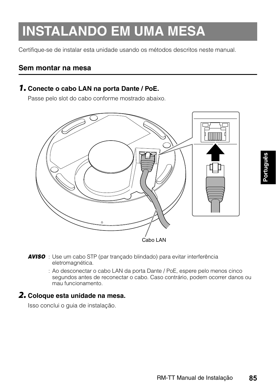 Instalando em uma mesa, Sem montar na mesa | Yamaha ADECIA RM-TT Wired Tabletop Array Microphone (Black) User Manual | Page 85 / 184