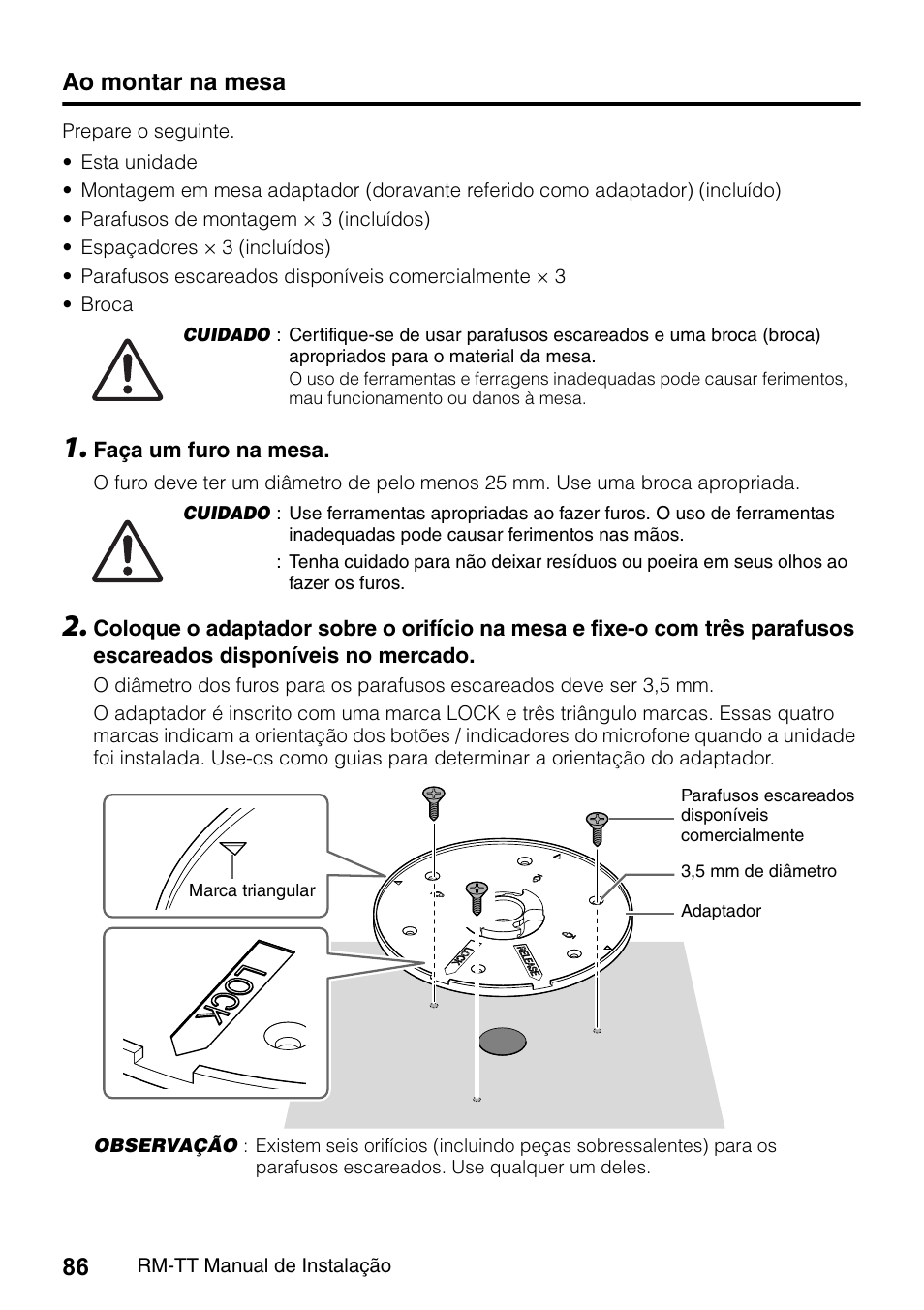 Ao montar na mesa | Yamaha ADECIA RM-TT Wired Tabletop Array Microphone (Black) User Manual | Page 86 / 184