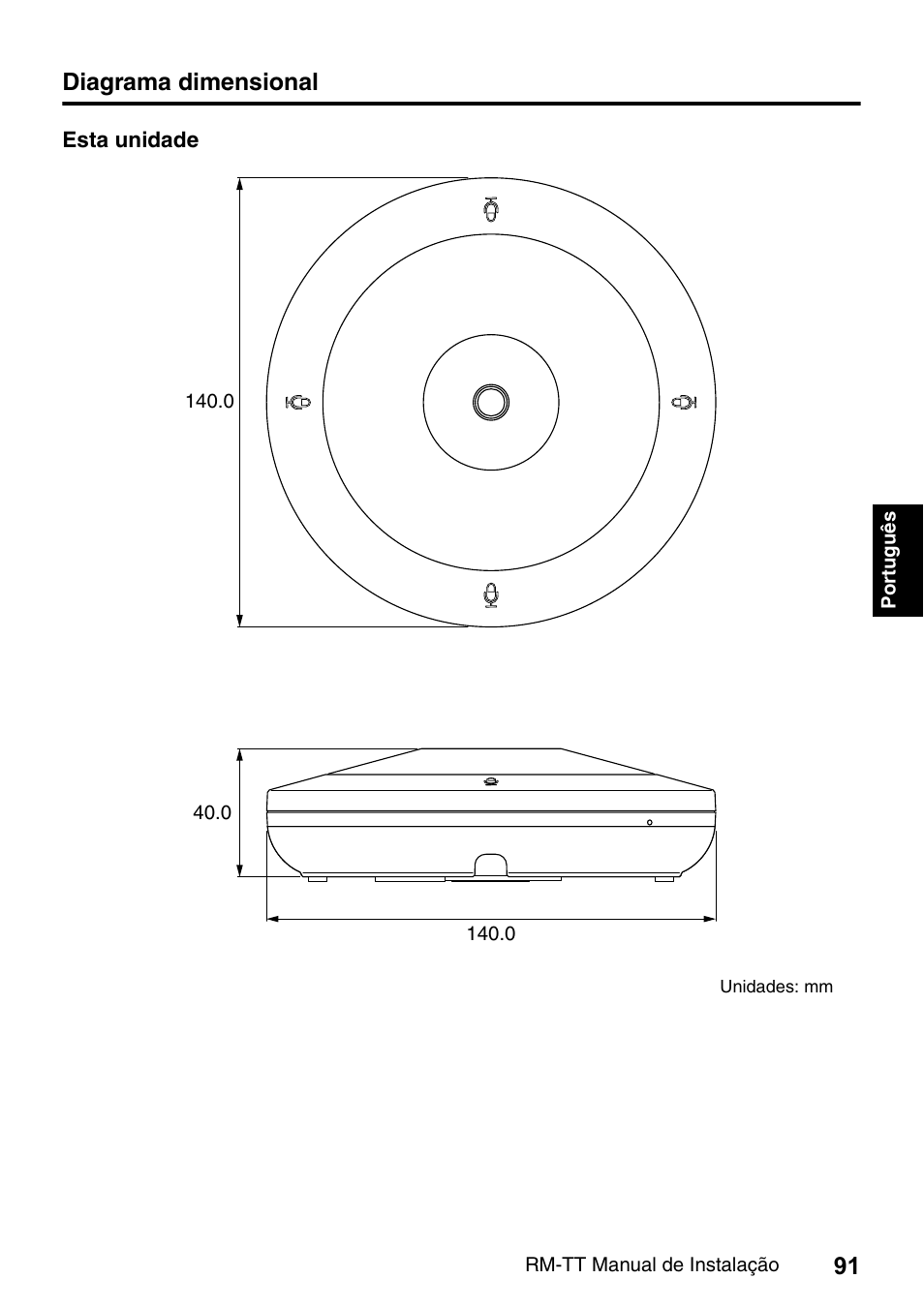 Diagrama dimensional | Yamaha ADECIA RM-TT Wired Tabletop Array Microphone (Black) User Manual | Page 91 / 184