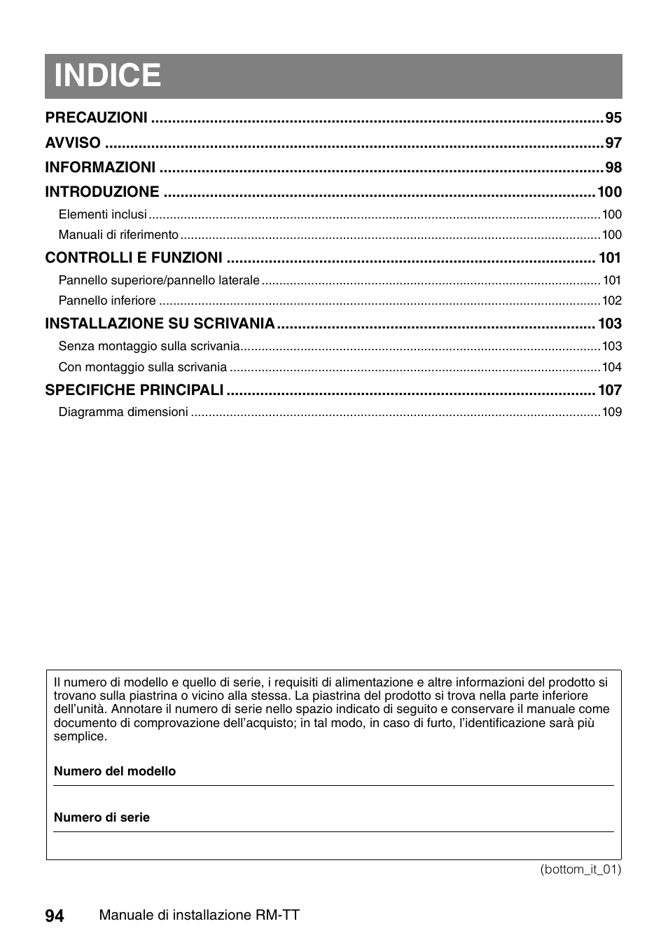 Italiano, Indice | Yamaha ADECIA RM-TT Wired Tabletop Array Microphone (Black) User Manual | Page 94 / 184