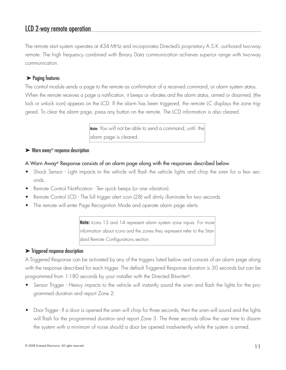 Lcd 2-way remote operation | Directed Electronics 5303 User Manual | Page 11 / 13