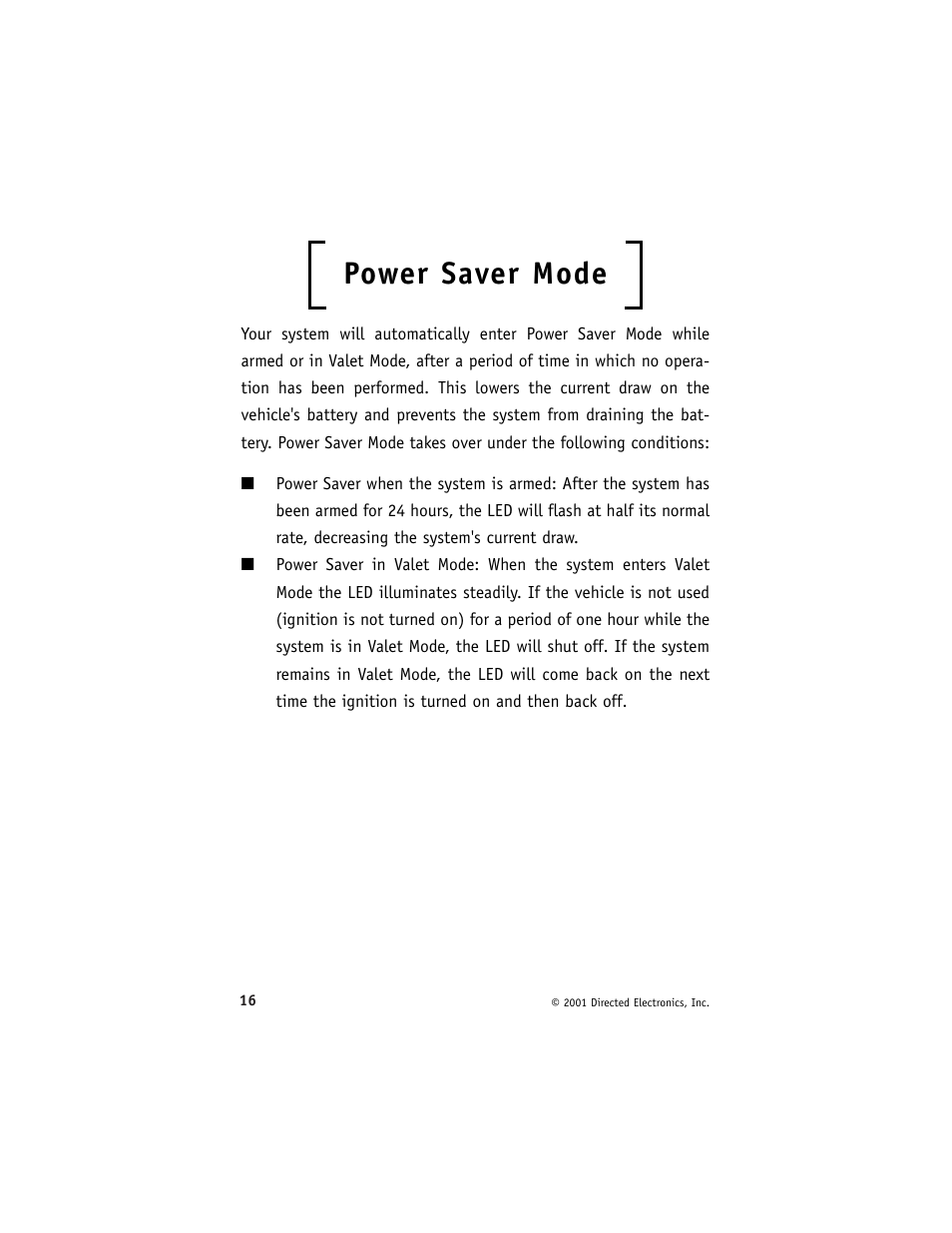Power saver mode | Directed Electronics 2000 User Manual | Page 19 / 25