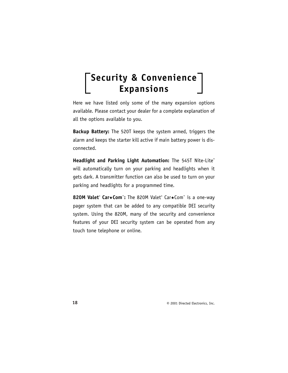 Security & convenience expansions | Directed Electronics 2000 User Manual | Page 21 / 25
