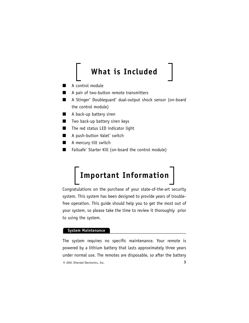 What is included, Important information | Directed Electronics 2000 User Manual | Page 6 / 25