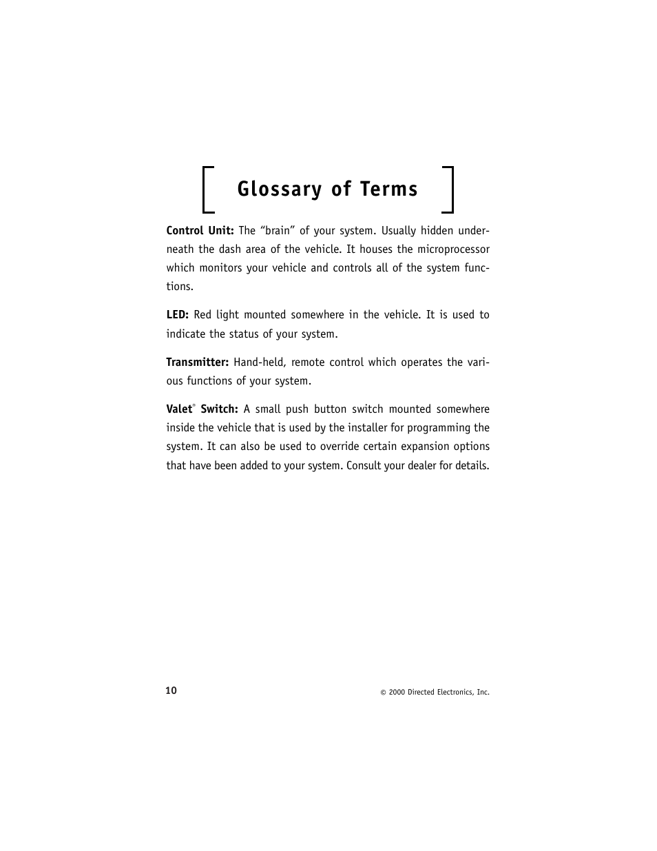 Glossary of terms | Directed Electronics 411R Series User Manual | Page 13 / 17