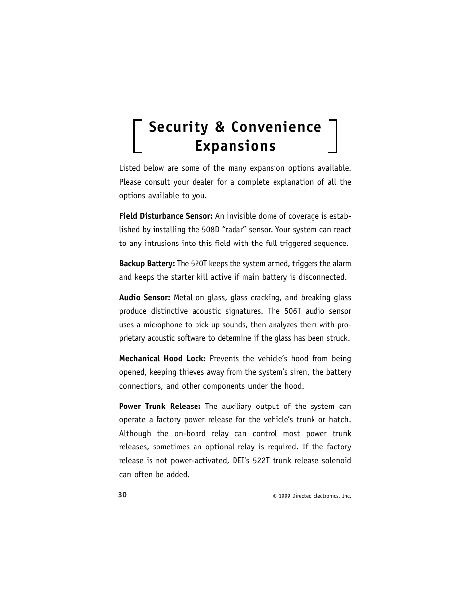 Security & convenience expansions | Directed Electronics 550ESP User Manual | Page 33 / 37