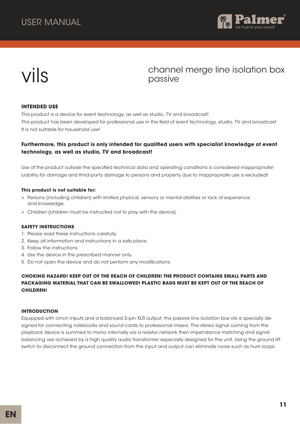 Vils, Channel merge line isolation box passive, User manual en | Palmer Channel Merge Line Isolation Box User Manual | Page 11 / 42