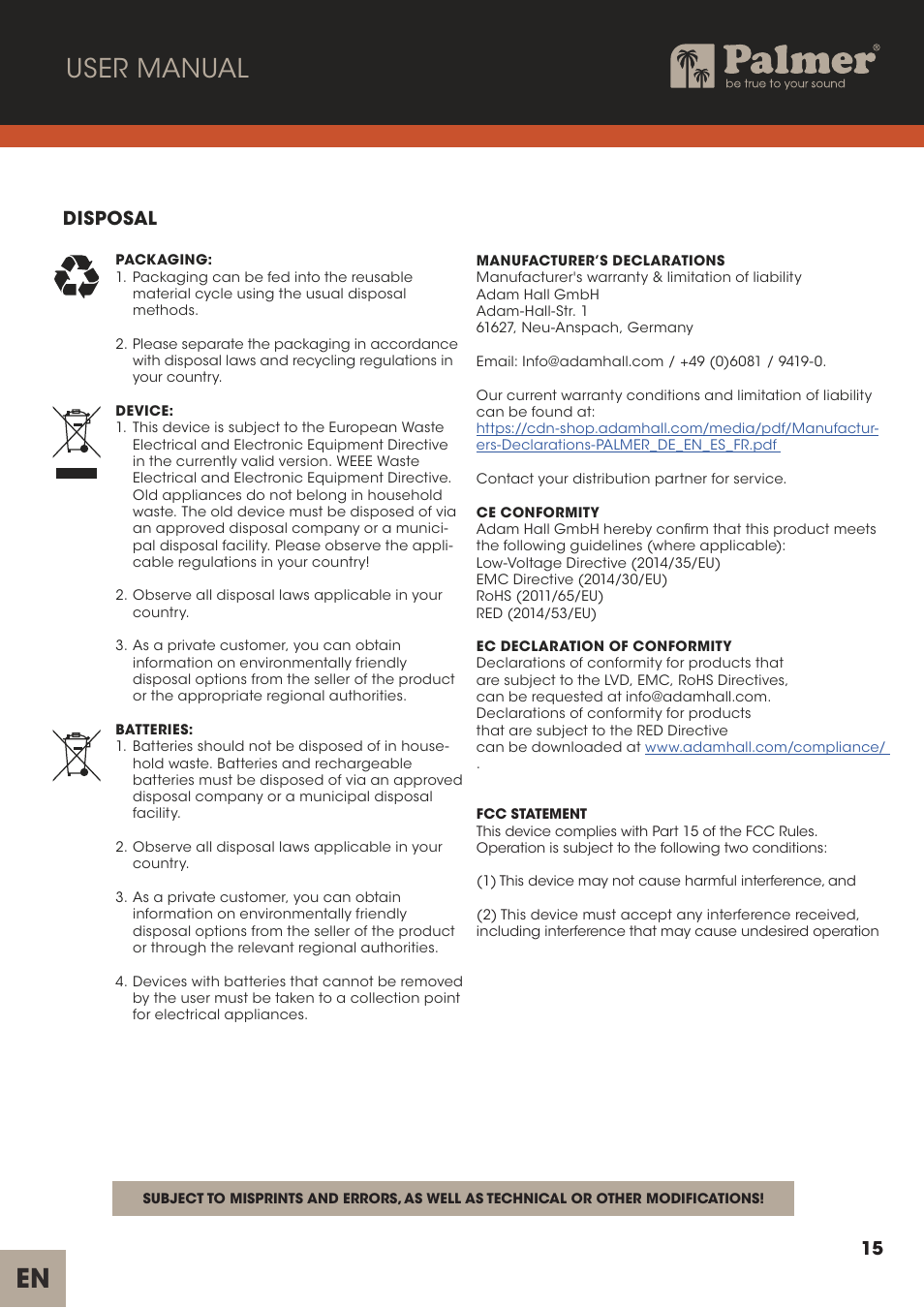 User manual, Disposal | Palmer Channel Merge Line Isolation Box User Manual | Page 15 / 42