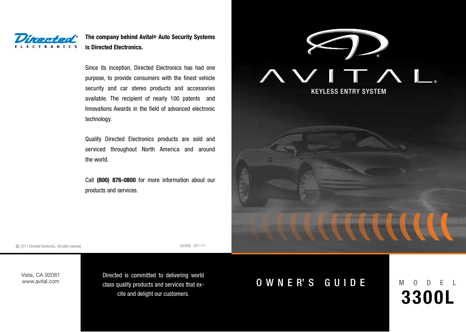 Directed Electronics AVITAL 3300L User Manual | 41 pages