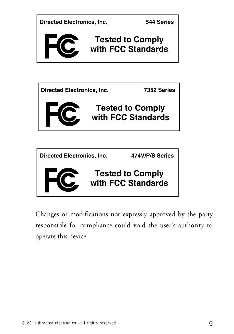 Tested to comply with fcc standards | Directed Electronics AVITAL 3300L User Manual | Page 14 / 41