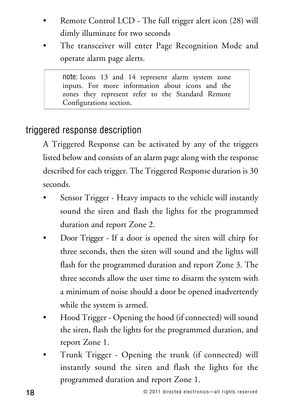 Triggered response description | Directed Electronics AVITAL 3300L User Manual | Page 23 / 41