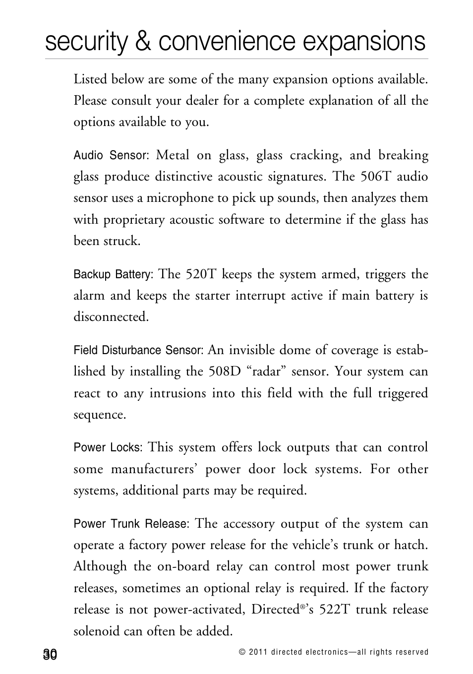 Security & convenience expansions | Directed Electronics AVITAL 3300L User Manual | Page 35 / 41