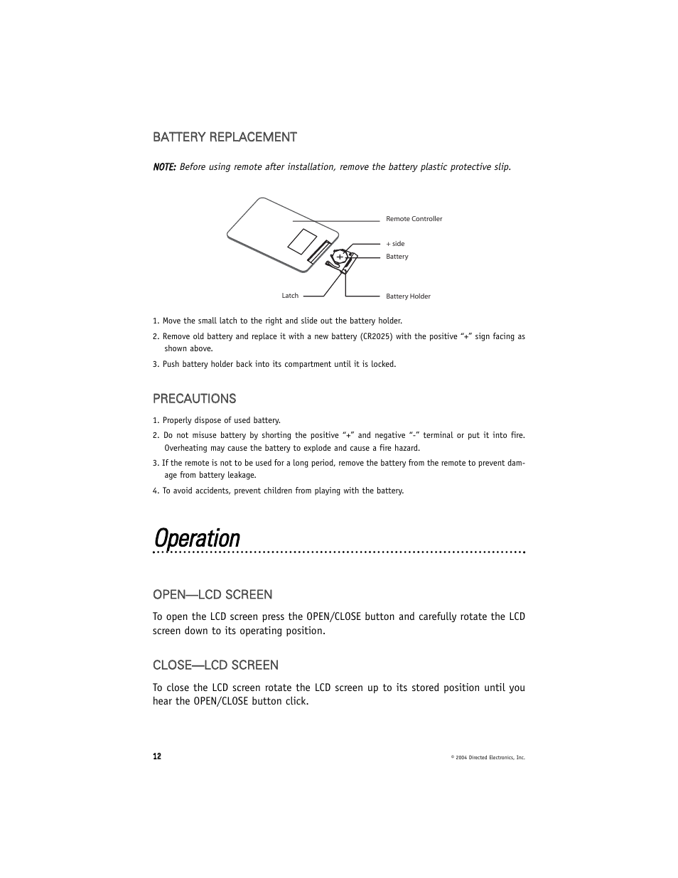 Ooppeerraattiioonn | Directed Electronics N82900 User Manual | Page 12 / 27