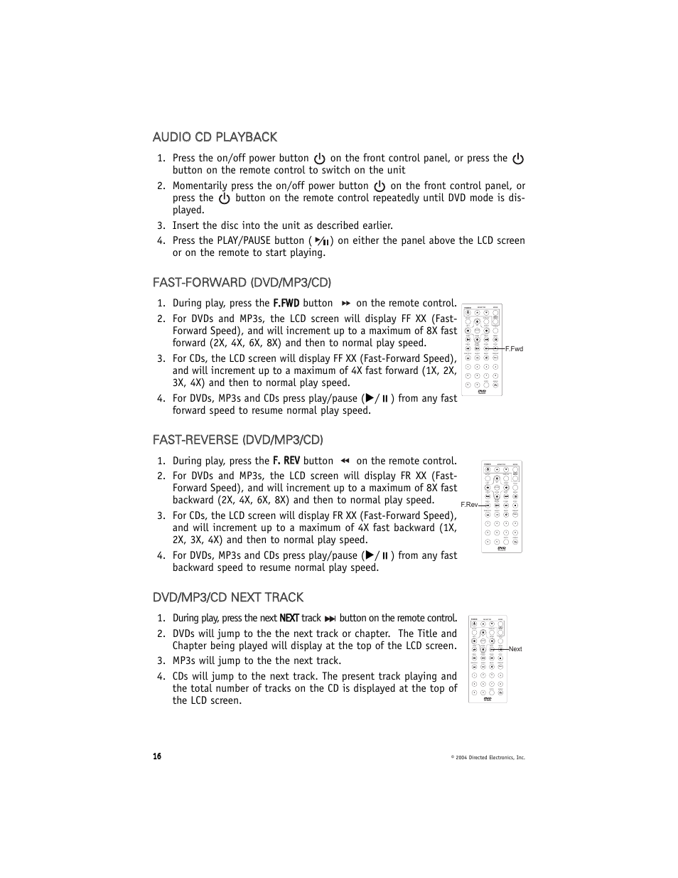 Aau ud diio o c cd d p pl la ay yb ba ac ck k | Directed Electronics N82900 User Manual | Page 16 / 27