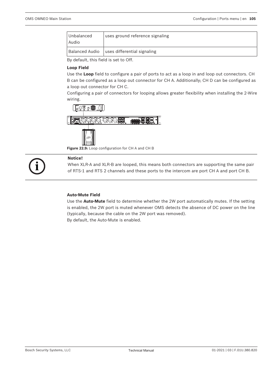 Figure 22.9: loop configuration for ch a and ch b | Telex RTS OMS OMNEO Main Station Advanced Digital Partyline Intercom Base (5-Pin Female) User Manual | Page 105 / 168