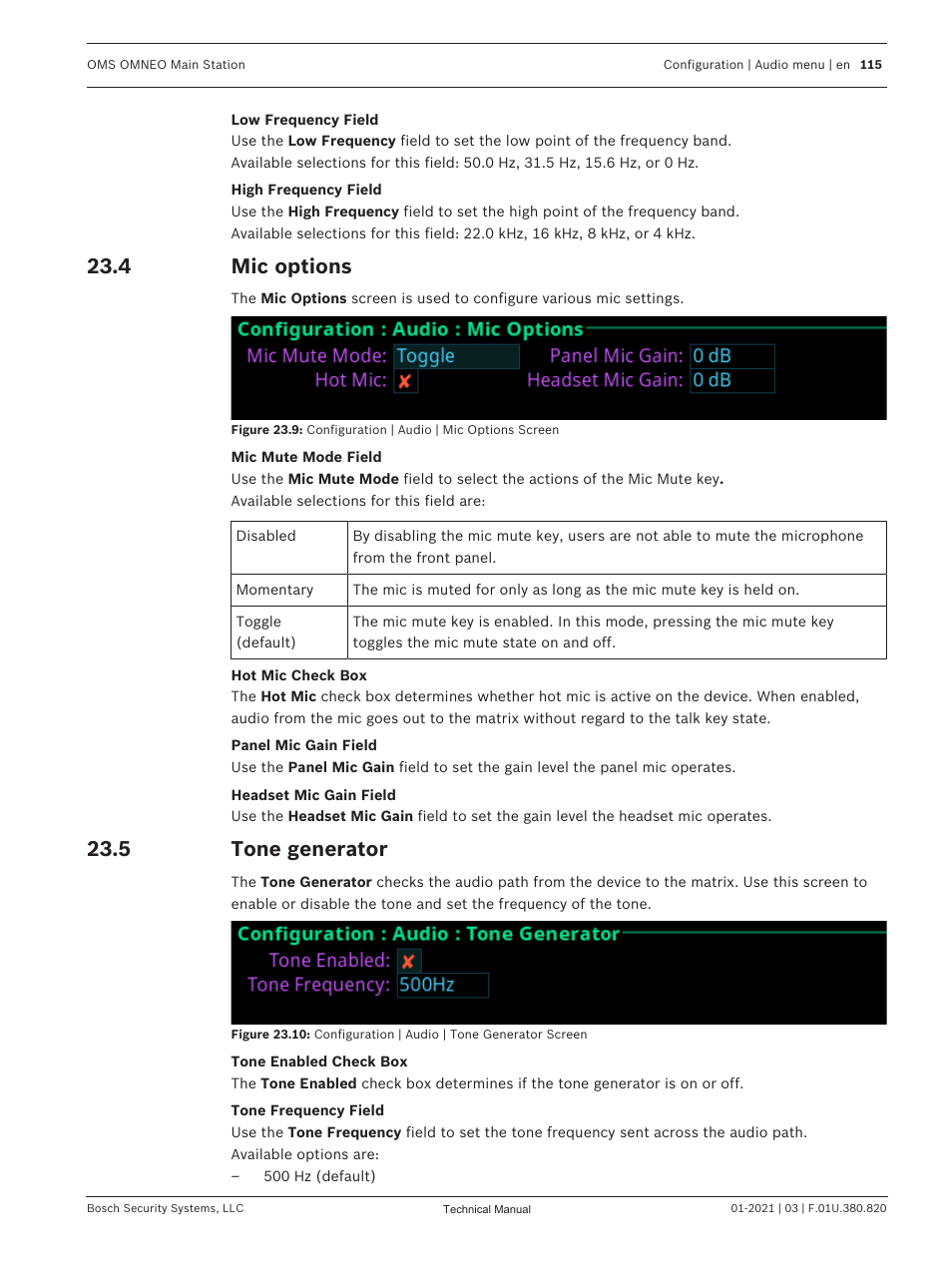 4 mic options, 5 tone generator, Mic options | Tone generator | Telex RTS OMS OMNEO Main Station Advanced Digital Partyline Intercom Base (5-Pin Female) User Manual | Page 115 / 168
