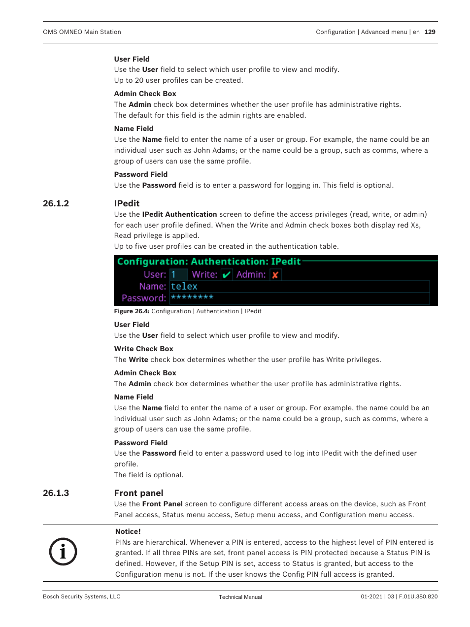 2 ipedit, 3 front panel, Ipedit | Front panel, For the front panel. see, Front | Telex RTS OMS OMNEO Main Station Advanced Digital Partyline Intercom Base (5-Pin Female) User Manual | Page 129 / 168