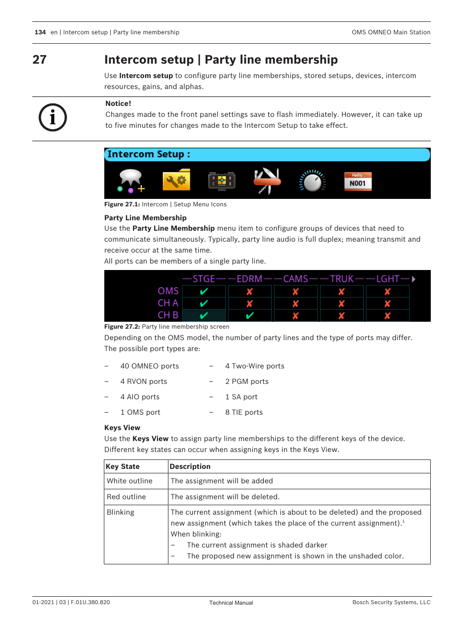 27 intercom setup | party line membership, Intercom setup | party line membership | Telex RTS OMS OMNEO Main Station Advanced Digital Partyline Intercom Base (5-Pin Female) User Manual | Page 134 / 168