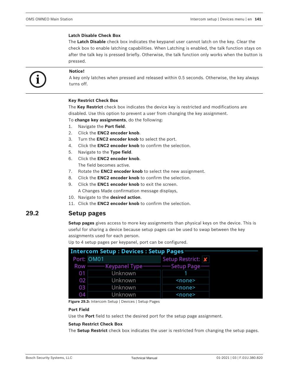 Keypanel port. see, 2 setup pages | Telex RTS OMS OMNEO Main Station Advanced Digital Partyline Intercom Base (5-Pin Female) User Manual | Page 141 / 168