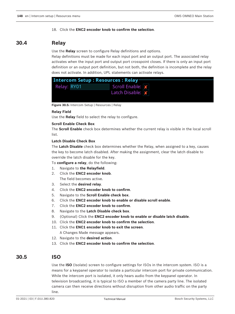 4 relay, 5 iso, Relay | Configure isos. see | Telex RTS OMS OMNEO Main Station Advanced Digital Partyline Intercom Base (5-Pin Female) User Manual | Page 148 / 168