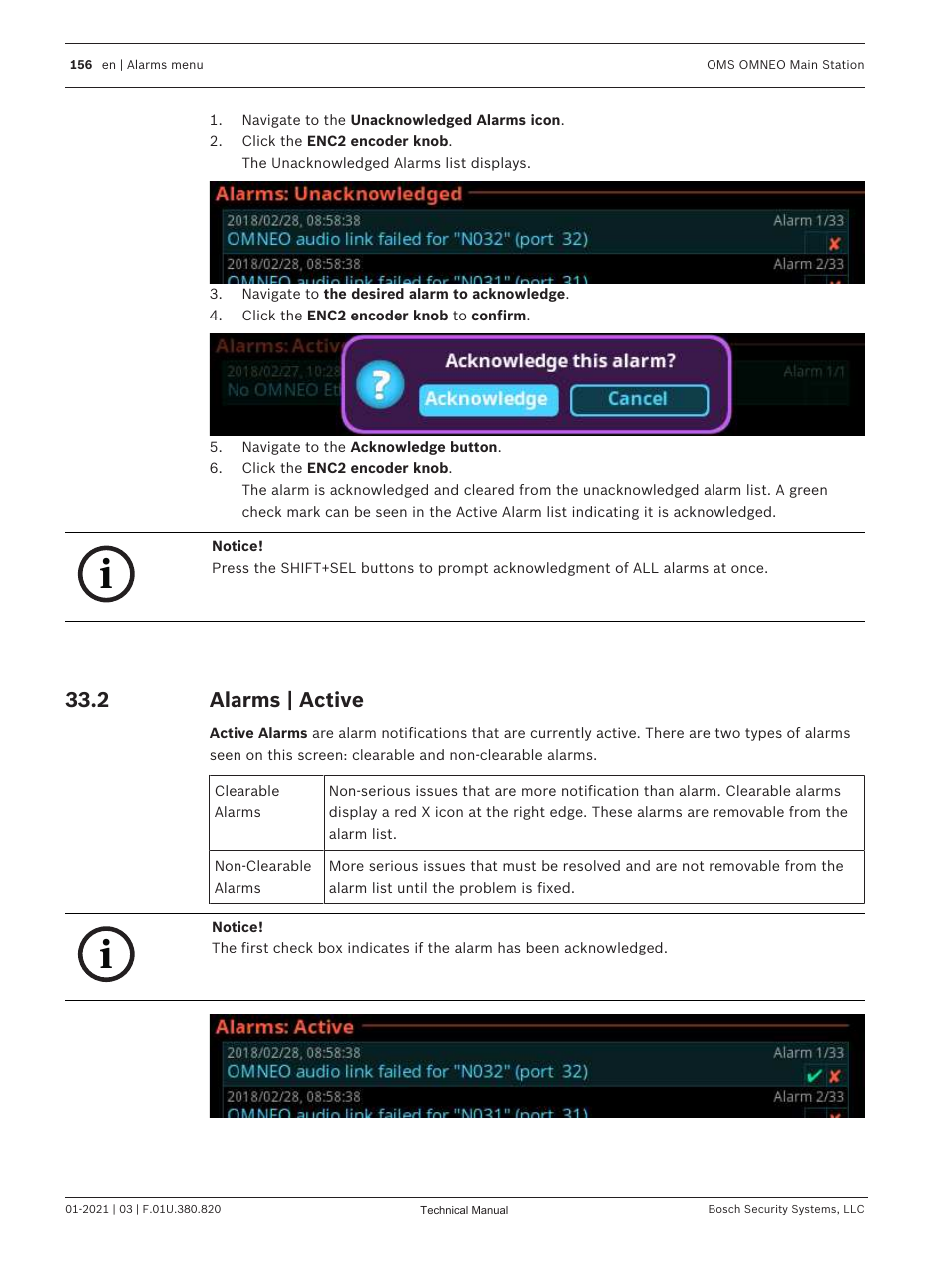 2 alarms | active, Alarms | active | Telex RTS OMS OMNEO Main Station Advanced Digital Partyline Intercom Base (5-Pin Female) User Manual | Page 156 / 168