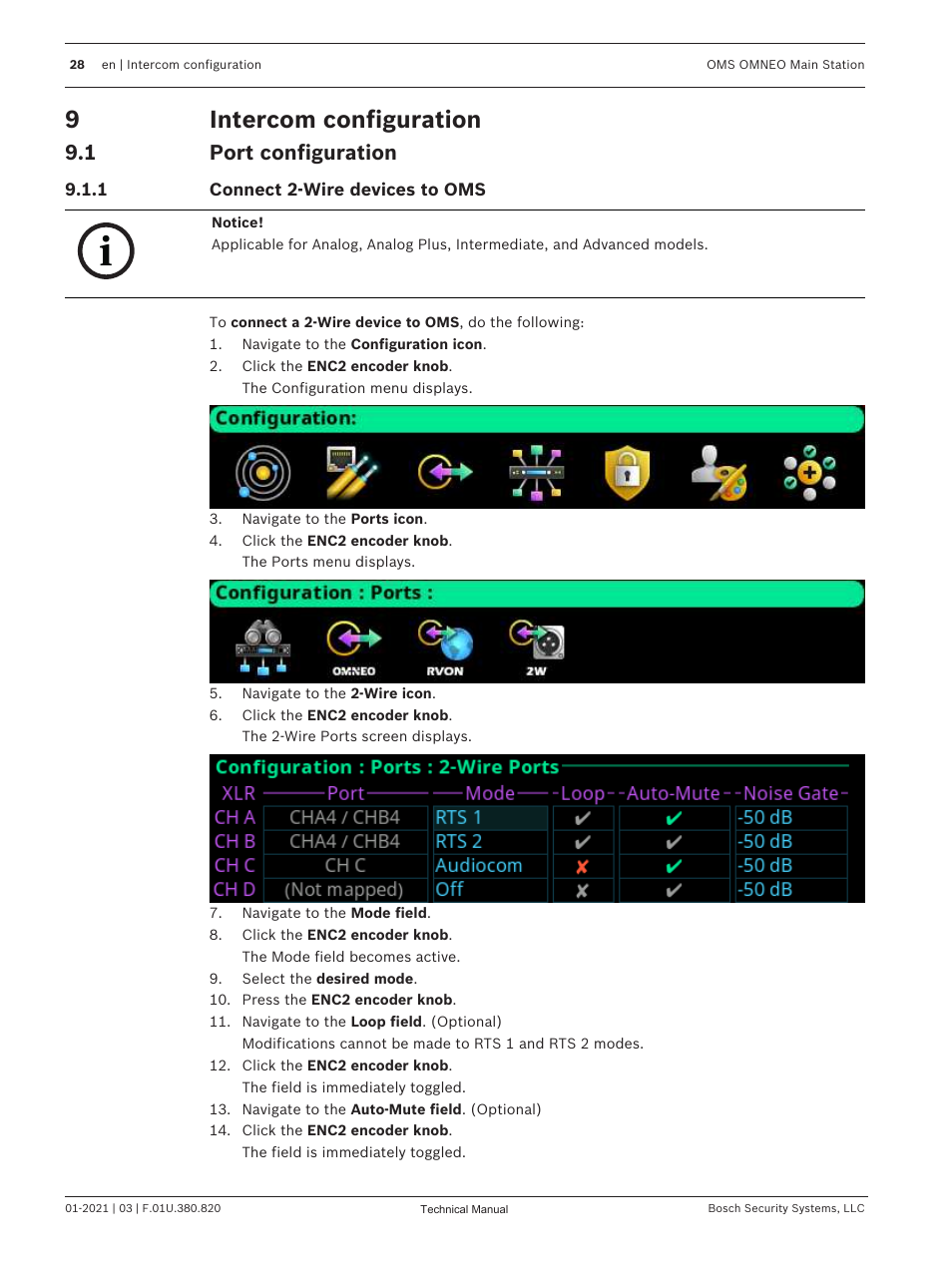 9 intercom configuration, 1 port configuration, 1 connect 2-wire devices to oms | Intercom configuration, Port configuration, Connect 2-wire devices to oms, 9intercom configuration | Telex RTS OMS OMNEO Main Station Advanced Digital Partyline Intercom Base (5-Pin Female) User Manual | Page 28 / 168