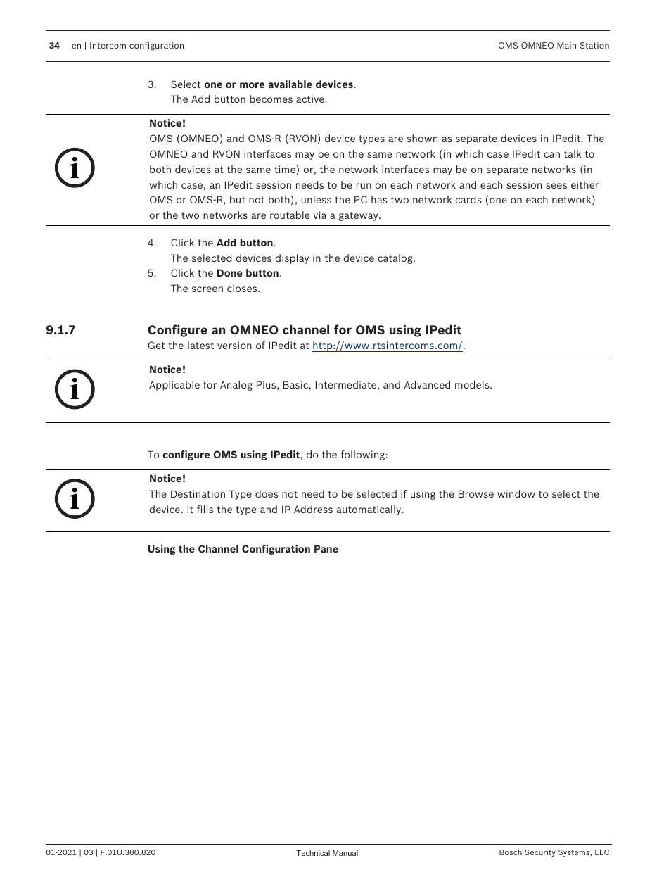 7 configure an omneo channel for oms using ipedit, Configure an omneo channel for oms using ipedit | Telex RTS OMS OMNEO Main Station Advanced Digital Partyline Intercom Base (5-Pin Female) User Manual | Page 34 / 168