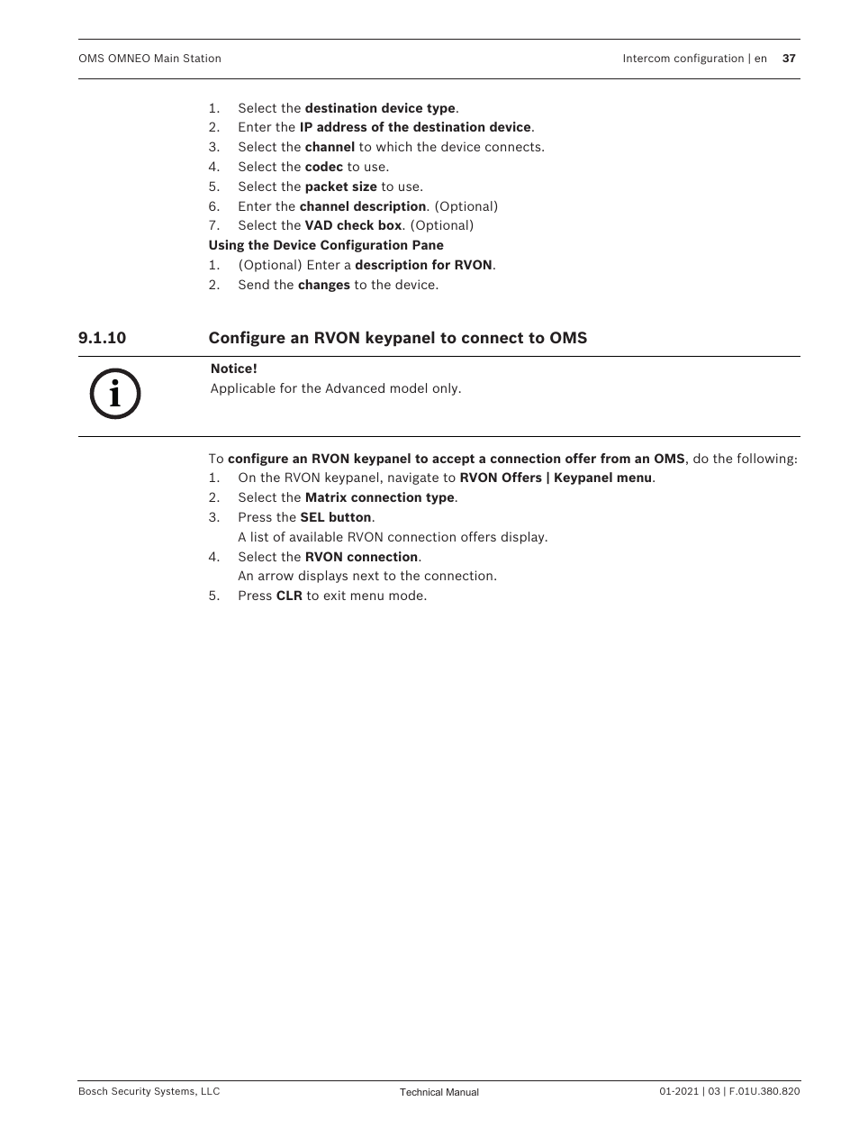 10 configure an rvon keypanel to connect to oms, Configure an rvon keypanel to connect to oms | Telex RTS OMS OMNEO Main Station Advanced Digital Partyline Intercom Base (5-Pin Female) User Manual | Page 37 / 168