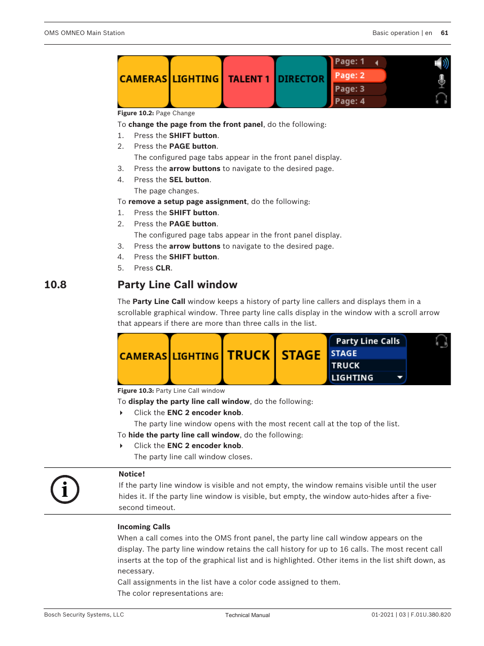 8 party line call window, Party line call window | Telex RTS OMS OMNEO Main Station Advanced Digital Partyline Intercom Base (5-Pin Female) User Manual | Page 61 / 168