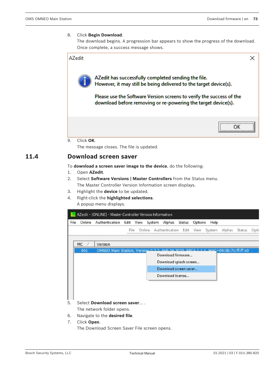 4 download screen saver, Download screen saver | Telex RTS OMS OMNEO Main Station Advanced Digital Partyline Intercom Base (5-Pin Female) User Manual | Page 73 / 168