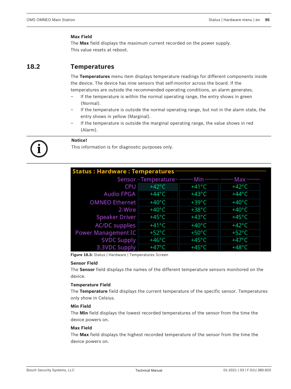 2 temperatures, Temperatures | Telex RTS OMS OMNEO Main Station Advanced Digital Partyline Intercom Base (5-Pin Female) User Manual | Page 95 / 168