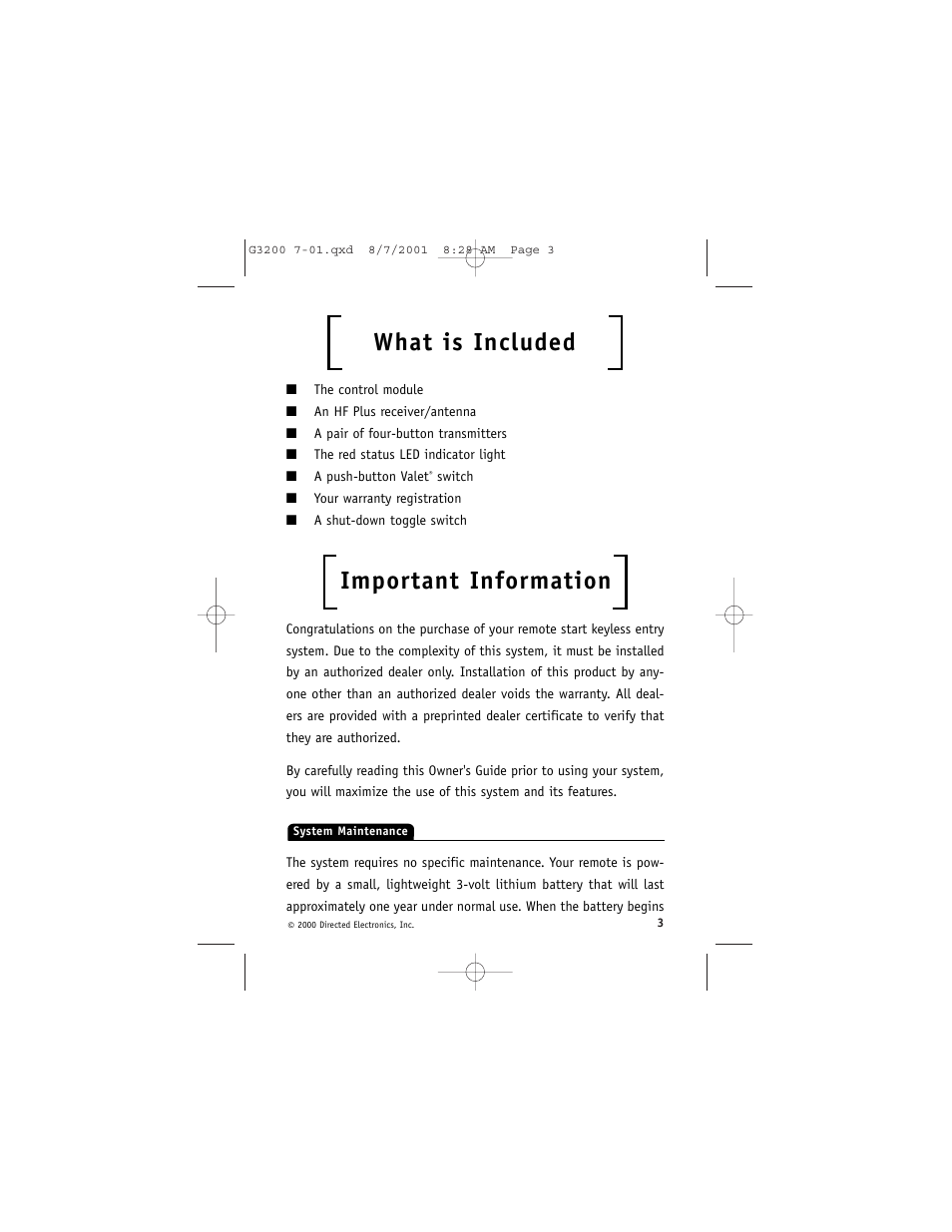 What is included, Important information | Directed Electronics Avital 3200 User Manual | Page 6 / 25