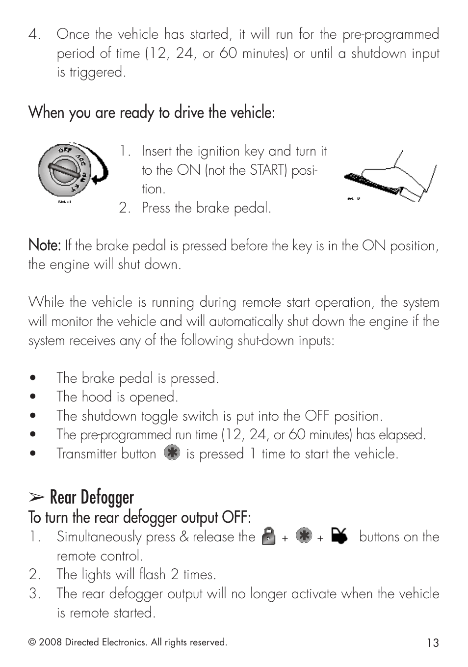 Rear defogger, When you are ready to drive the vehicle | Directed Electronics 4103 User Manual | Page 13 / 28