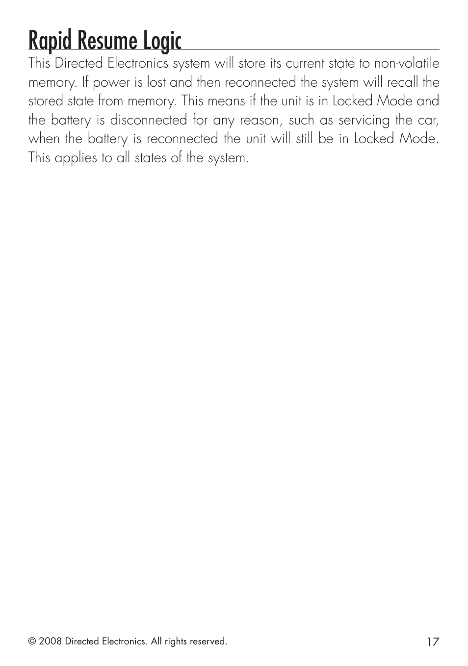 Rapid resume logic | Directed Electronics 4103 User Manual | Page 17 / 28