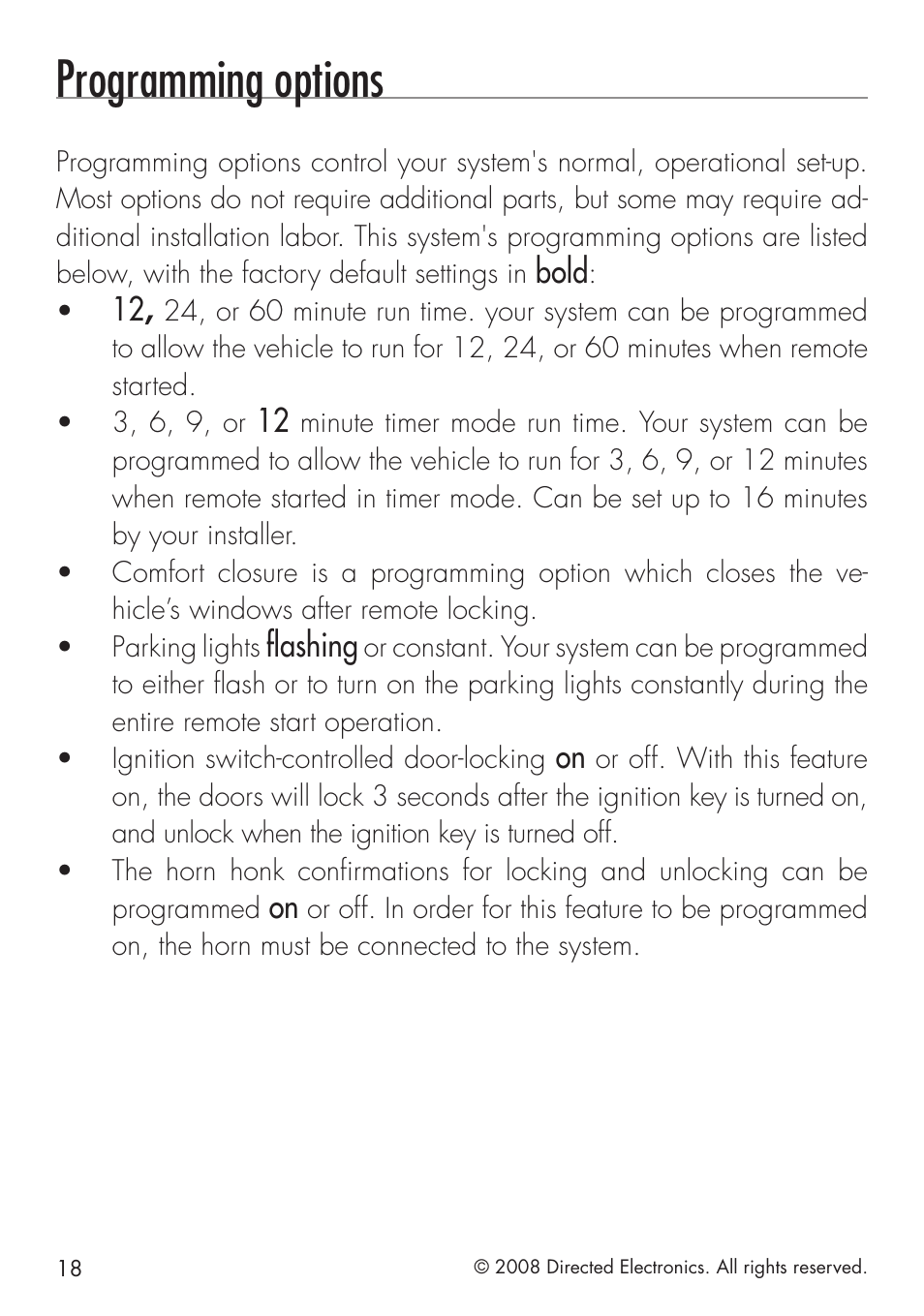 Programming options | Directed Electronics 4103 User Manual | Page 18 / 28