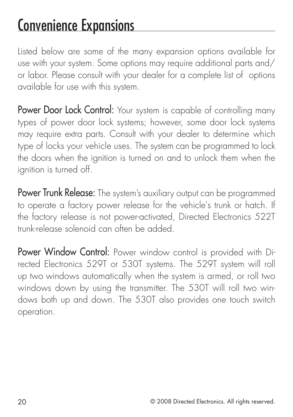 Convenience expansions | Directed Electronics 4103 User Manual | Page 20 / 28