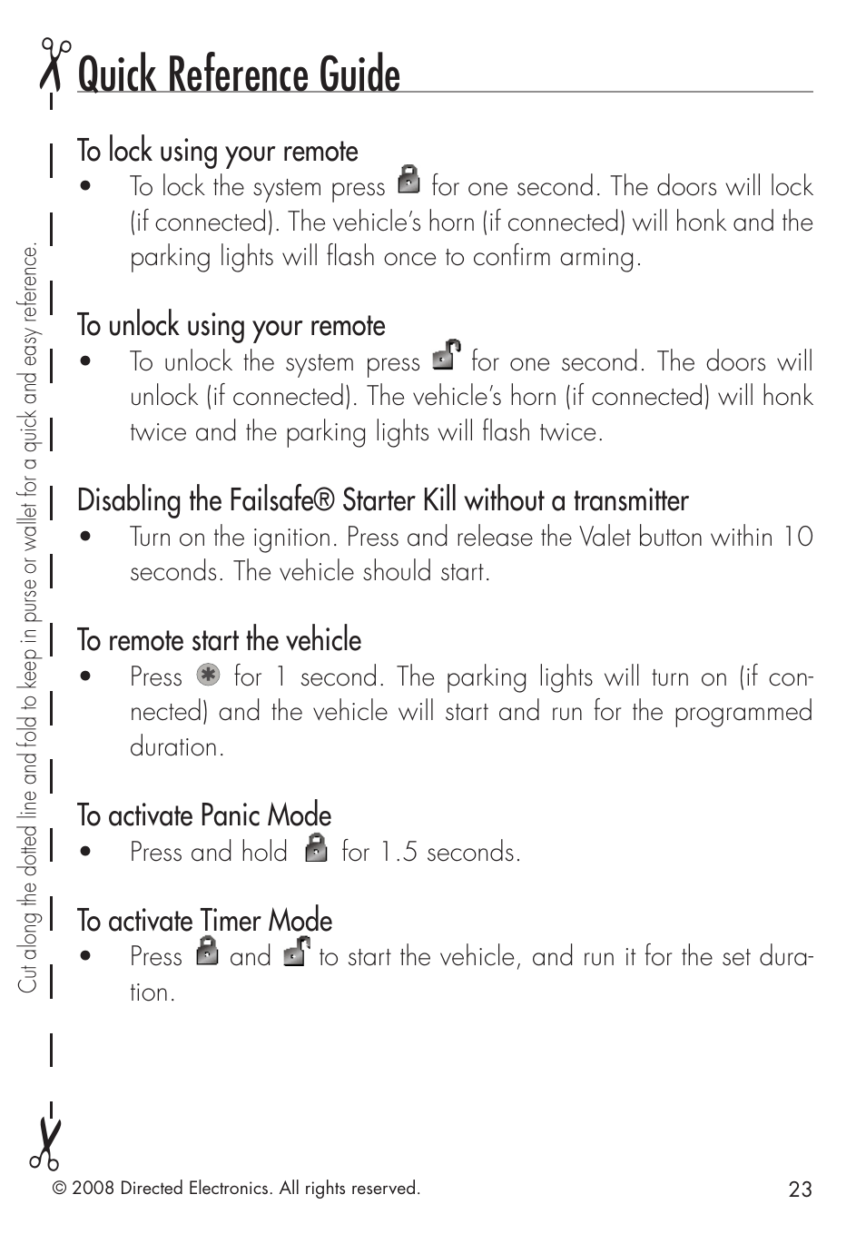 Quick reference guide | Directed Electronics 4103 User Manual | Page 23 / 28