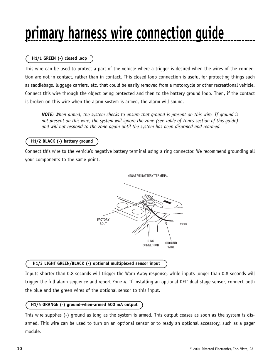 Primary harness wire connection guide | Directed Electronics MERLIN 2000 User Manual | Page 10 / 24